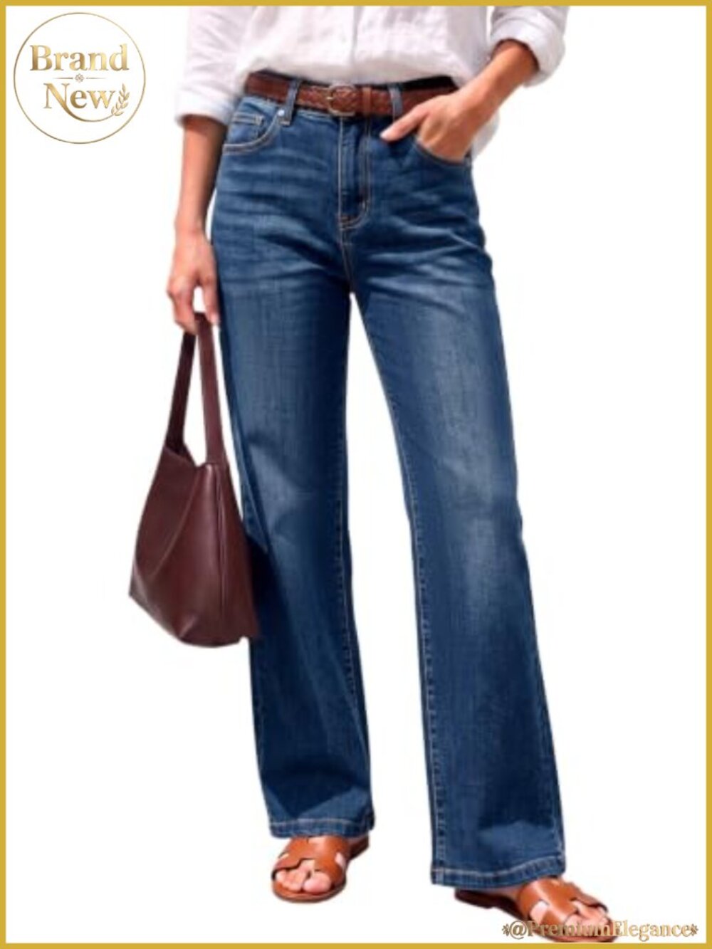 High Waisted Wide Leg Jeans Stretch Cotton Blend